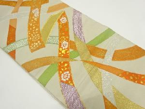 アンティーク　綴れ熨斗に草花模様刺繍袋帯（材料）